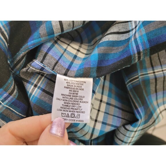 Roadblock Mens Shirt 3XL Short Sleeve Blue Plaid Collar Button Up PLA28E - Picture 7 of 8